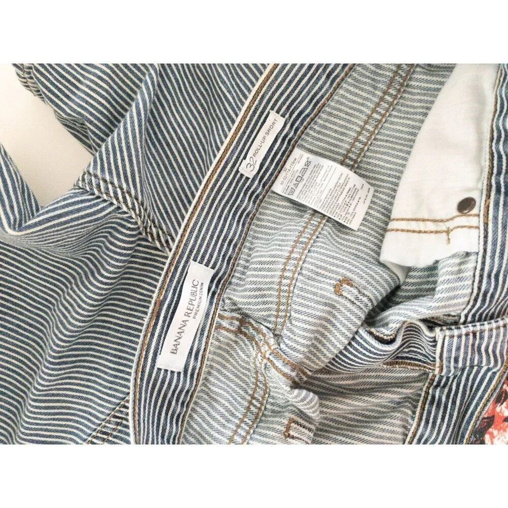 Banana Republic Blue & White Striped Cotton Roll-Up Shorts Size 32 - Picture 6 of 6